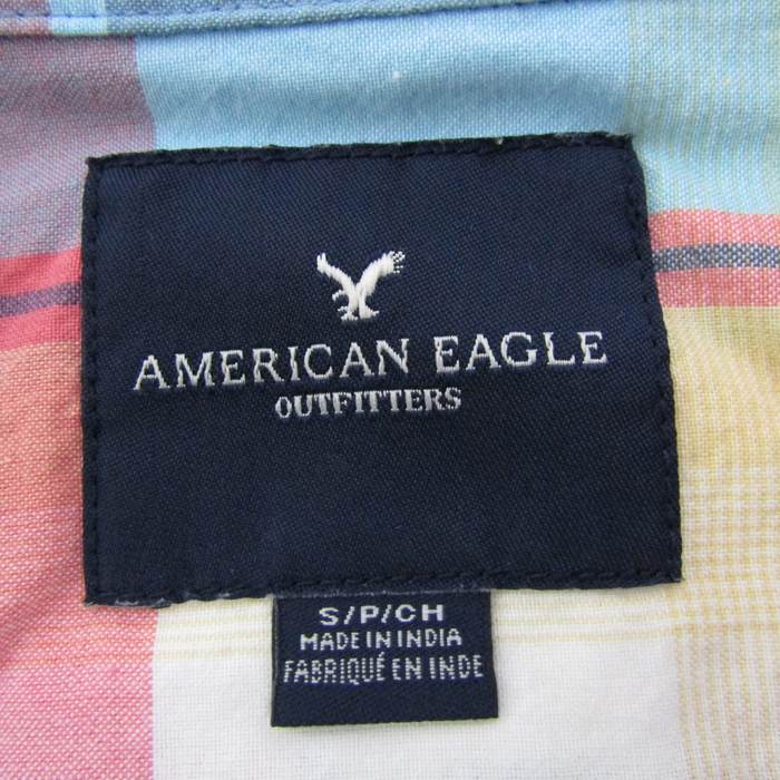 【楽天スーパーSALE 50％OFF 9月4日20:00〜9月11日01:59まで】アメリカンイーグル 半袖シャツ チェック柄 トップス メンズ Sサイズ ブルー系×ピンク系 American Eagle 【中古】
