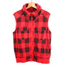 BACK NUMBER バックナンバー ベスト ジャケット アウター ジップアップ スウェット チェック柄 メンズ Mサイズ 赤×黒 【中古】