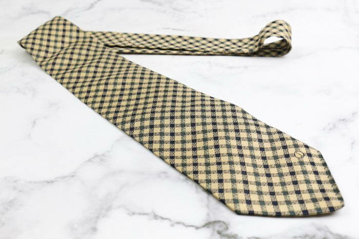 ダンヒル ブランド ネクタイ ロゴ チェック柄 シルク PO メンズ ベージュ dunhill 【中古】