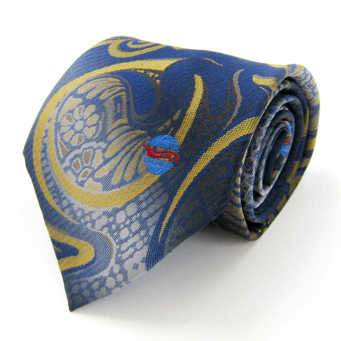 中国西北航空公司 ブランド ネクタイ 総柄 和柄 花柄 ドット PO メンズ ネイビー TIE グッズ 【中古】