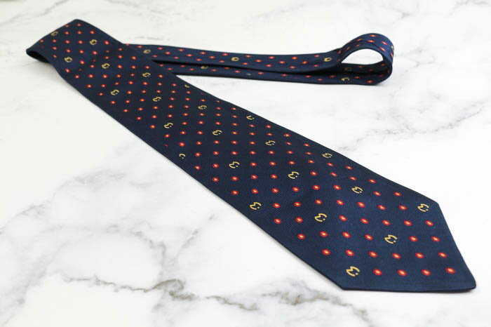 ミラショーン ブランド ネクタイ ロゴ ドット 小紋柄 シルク イタリア製 PO メンズ ネイビー mila schon 【中古】