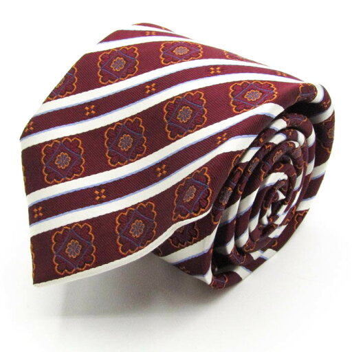 Savile Row サビルロウ ブランド ネクタイ ストライプ柄 小紋柄 花柄 シルク 日本製 PO メンズ ワインレッド 【中古】 Savile Row サビルロウ ブランド ネクタイ ストライプ柄 小紋柄 花柄 シルク 日本製 PO メンズ ワインレッド 【中古】
