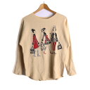 shopping ショッピング柄 ニット 長袖 女の子 トップス レディース M-Lサイズ ベージュ 【中古】