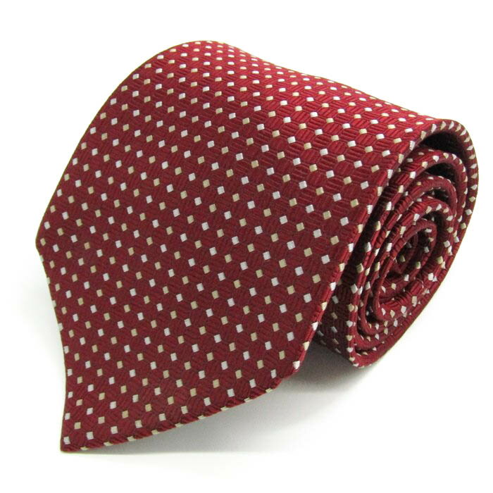 TIE WOBNAR ブランド ネクタイ チェック柄 小紋柄 格子柄 シルク PO メンズ レッド 【中古】