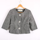 Pierre Cardin ピエールカルダン ノーカラージャケット アウター シルク混 日本製 レディース 9サイズ グレー 【中古】