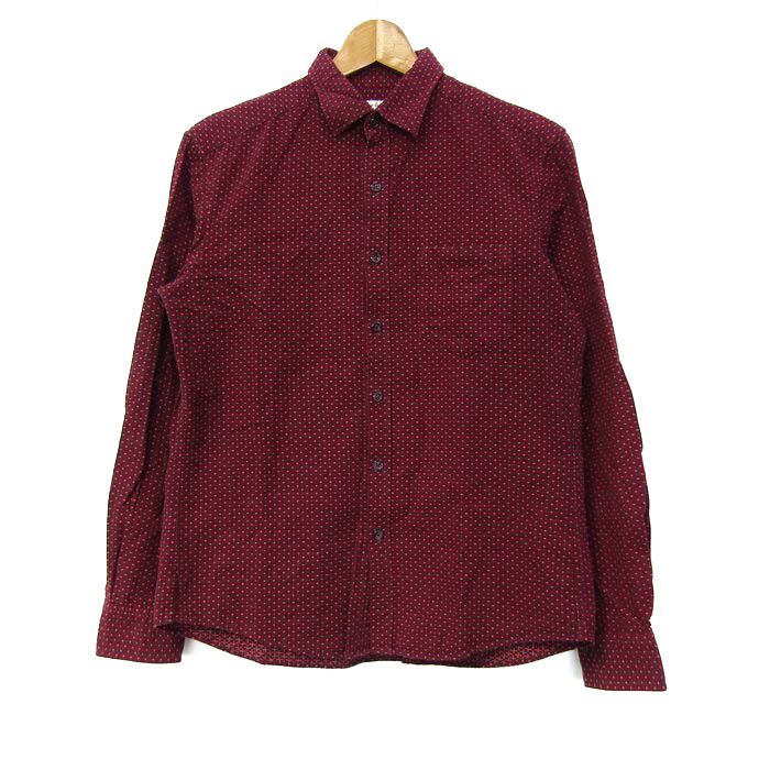 a.v.v アーヴェーヴェー 長袖シャツ 総柄 トップス メンズ Mサイズ ワインレッド 【中古】