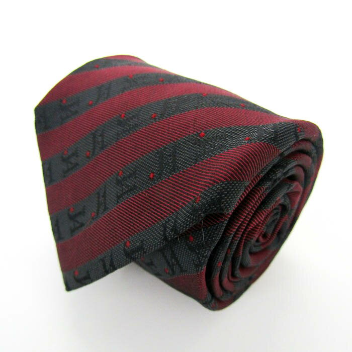 ジュンアシダ ブランド ネクタイ ロゴ ストライプ柄 ドット ブロックストライプ シルク PO メンズ グレー jun ashida 【中古】