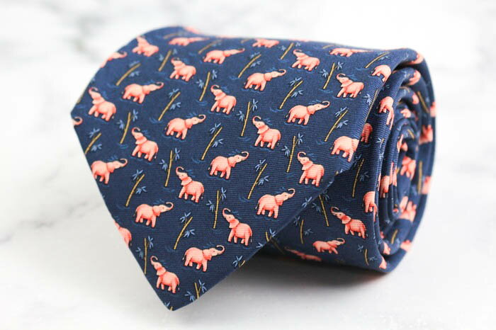 ブルックスブラザーズメーカーズ ブランド ネクタイ 総柄 動物柄 ゾウ シルク USA製 PO メンズ ネイビー BROOKS BROTHERS 【中古】