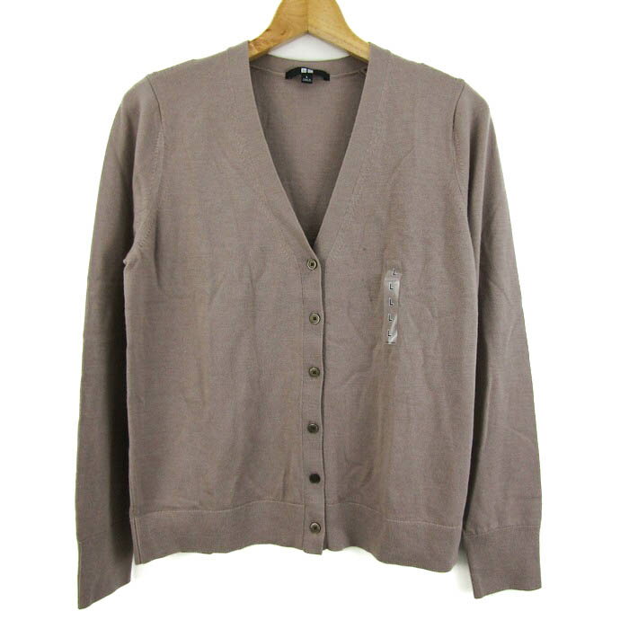 ユニクロ エクストラファインメリノVネックカーディガン 長袖 トップス レディース 34サイズ ブラウン系 UNIQLO 【中古】