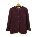 ウンガロ ノーカラージャケット アウター ニットジャケット モヘア混 レディース 9サイズ パープル emanuel ungaro 【中古】