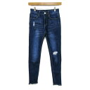 オゾック デニムパンツ ボトムス スキニージーンズ ダメージ加工 レディース 36サイズ ブルー OZOC 【中古】(4)