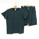 ランドリー セットアップ 上下セット 総柄 半袖Tシャツ ハーフパンツ レディース Mサイズ ブラック×グリーン系 LAUNDRY 【中古】