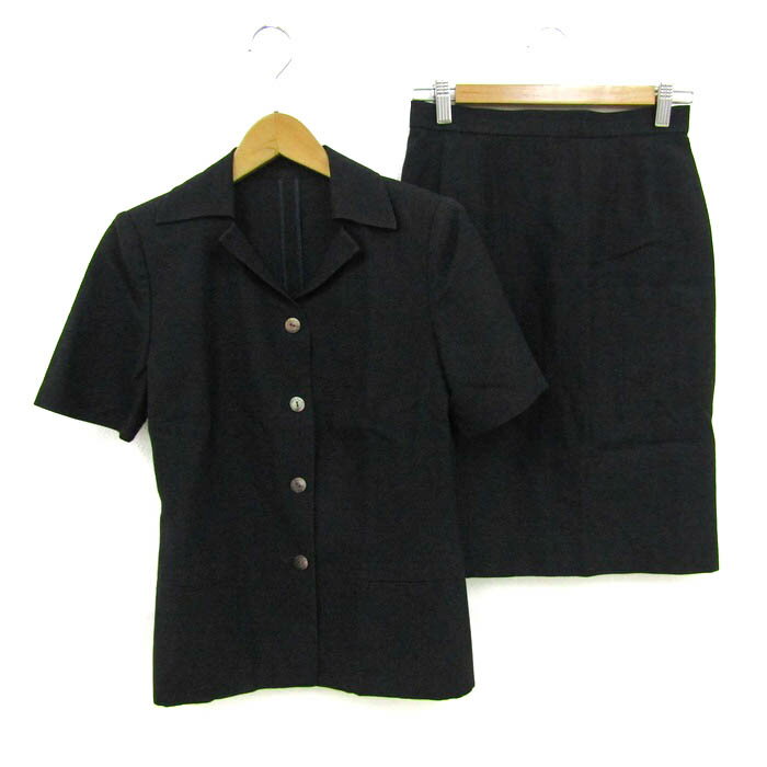 ランバン セットアップ 上下セット 半袖 シャツジャケット スカート レディース 38 40サイズ ブラック系 LANVIN 【中古】