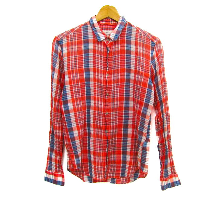 【全品39％OFFクーポン配布中】エディフィス 長袖シャツ チェック柄 トップス メンズ 44サイズ オレンジ系 EDIFICE 【中古】(4)