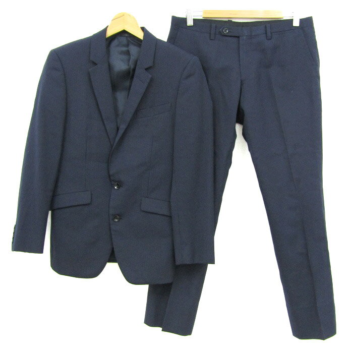 スーツセレクト スーツ セットアップ 上下セット ジャケット パンツ ストライプ柄 メンズ A4サイズ ネイビー系 SUIT SELECT 【中古】