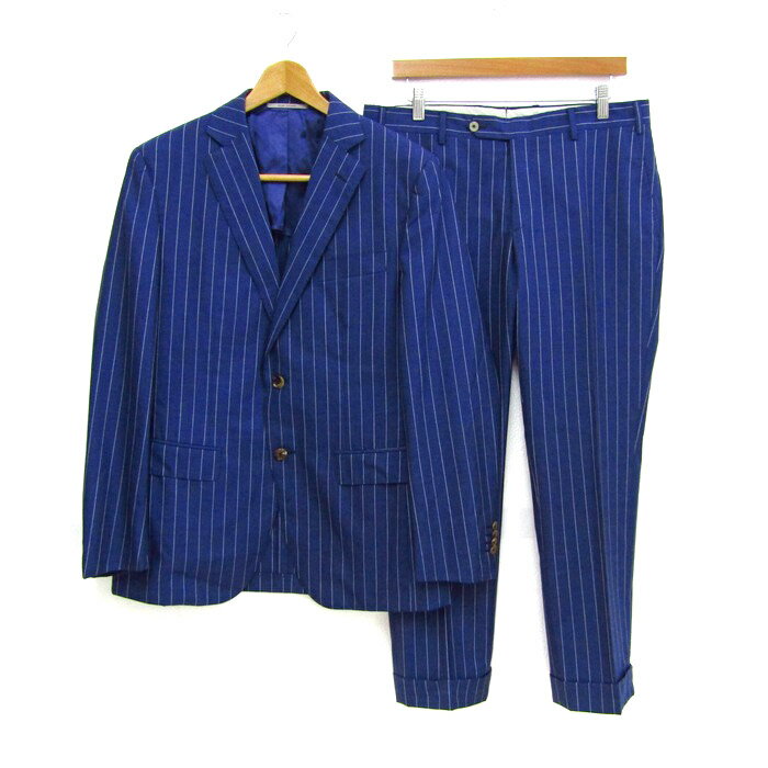 ラヴァッツォーロ スーツ セットアップ 上下セット ジャケット パンツ ストライプ メンズ 48RSサイズ ブルー系 RAVAZZOLO 【中古】