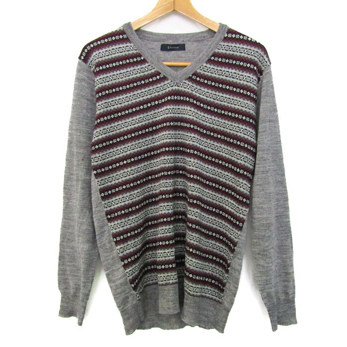 レイジブルー セーター トップス Vネック ノルディック柄 メンズ Lサイズ グレー RAGEBLUE 【中古】