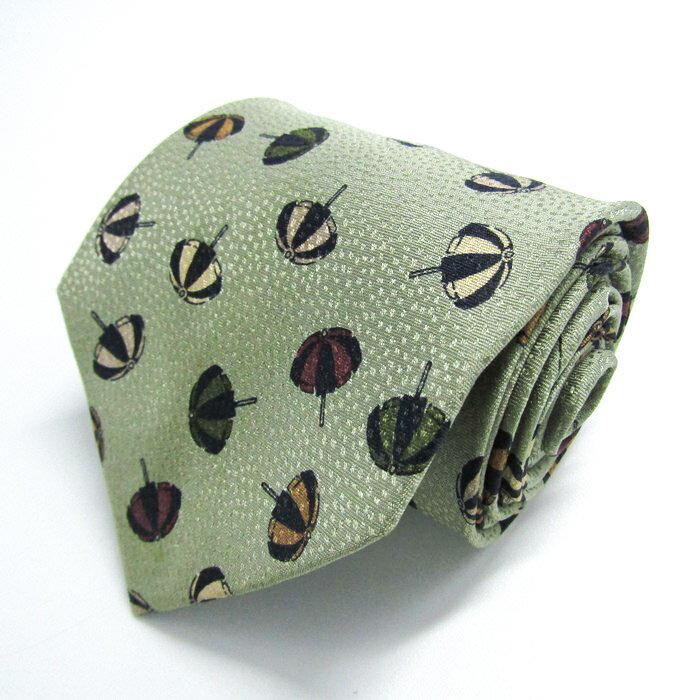 ソニアリキエル ブランド ネクタイ パラソル 傘 総柄 ドット シルク PO メンズ カーキ Sonia Rykiel 【..