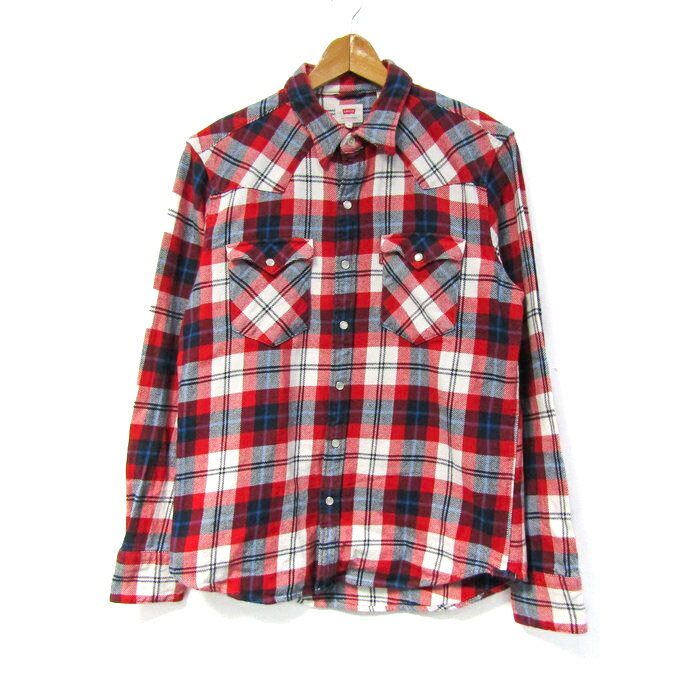 リーバイス 長袖シャツ チェック柄 トップス メンズ Mサイズ レッド系×ネイビー系 Levi's 【中古】