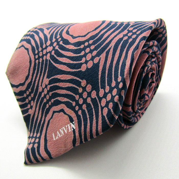 ランバン ブランド ネクタイ シルク ライン柄 総柄 PO メンズ ネイビー LANVIN 【中古】
