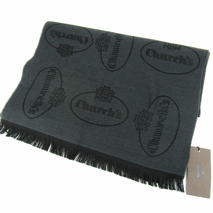 CHURCH'S チャーチ マフラー ストール 未使用 ヴァージンウール イタリア製 ブランド メンズ グレー ブラック 【中古】