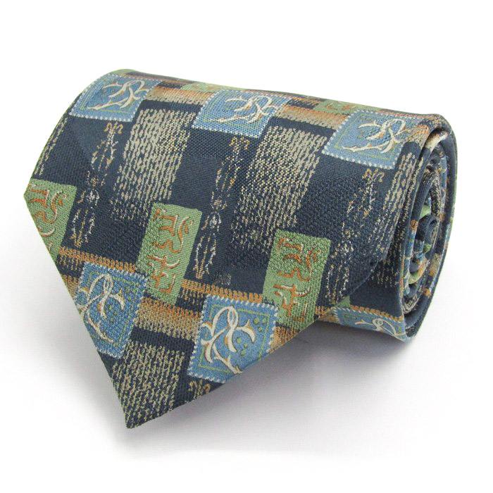 YUMI KATSURA ユミ カツラ ブランド ネクタイ 総柄 リーフ柄 格子柄 スクエア柄 シルク PO メンズ ネイ..