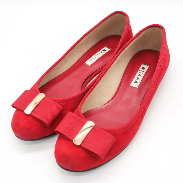 ダイアナ バレエシューズ サブリナシューズ ブランド 靴 日本製 赤 レディース 24.5サイズ レッド DIANA 【中古】