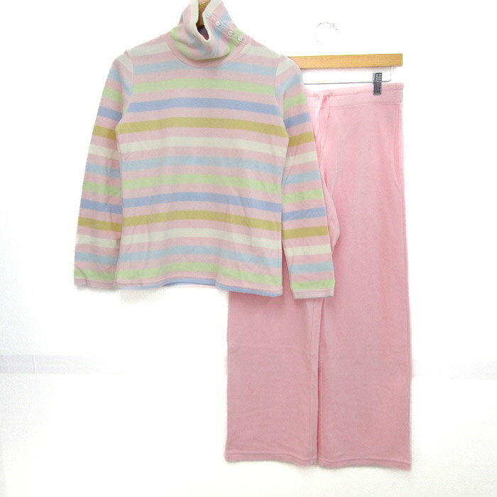 ユニクロ セットアップ 上下セット フリースT ボーダー柄 パンツ レディース Mサイズ ピンク UNIQLO 【中古】