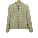 アクアスキュータム ノーカラージャケット アウター シルク ウール チェック柄 日本製 レディース 11サイズ ベージュ Aquascutum 【中古】