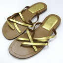 ザラ トング サンダル クロス フラット 靴 レディース 37サイズ ブラウン/ゴールド ZARA 【中古】(4)