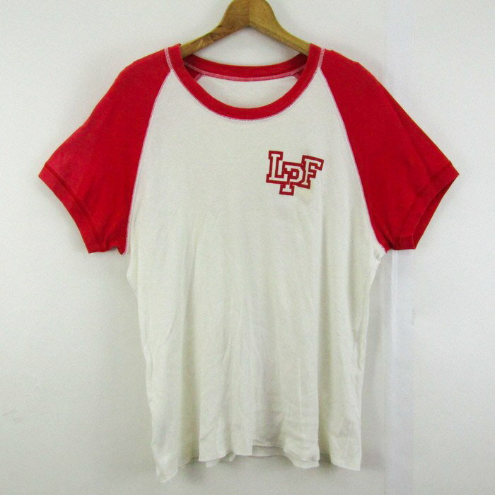 ルシアンペラフィネ 半袖Tシャツ トップス ラグラン袖 スカル柄 レディース Lサイズ クリーム×赤 Lucien Pellat-Finet 【中古】