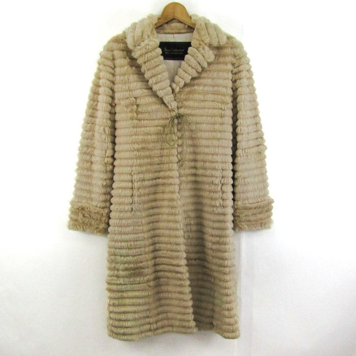 ソウルコレクション ファーコート ロングコート ラビットファー アウター レディース Mサイズ ベージュ Seoul Collection 【中古】