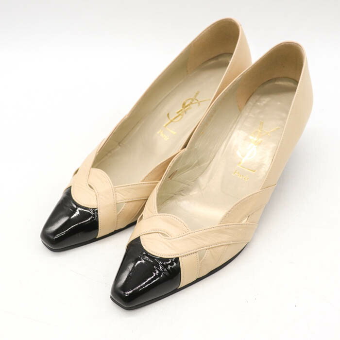 SAINT LAURENT クリスタル装飾パンプス ベージュ 大人気 Yves Saint Laurent ベージュ レザー パンプス美品