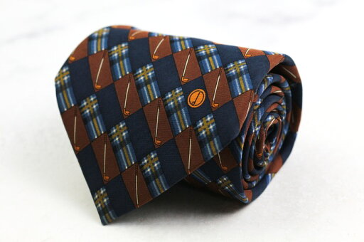 ダンヒル ブランド ネクタイ ロゴ ゴルフ チェック柄 格子柄 シルク イタリア製 PO メンズ ネイビー Dunhill 【中古】 ダンヒル ブランド ネクタイ ロゴ ゴルフ チェック柄 格子柄 シルク イタリア製 PO メンズ ネイビー Dunhill 【中古】
