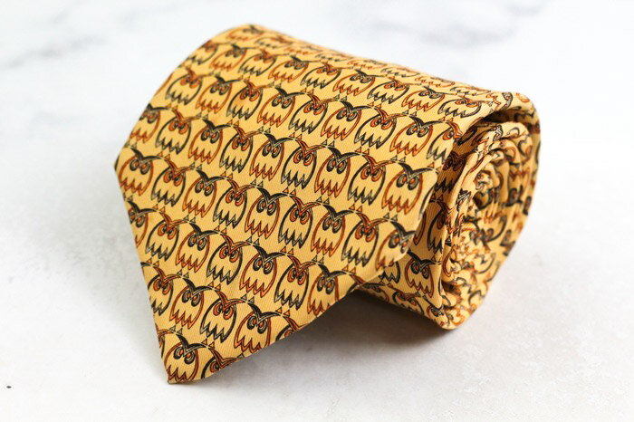 サルヴァトーレフェラガモ ブランド ネクタイ シルク 動物柄 総柄 フクロウ PO メンズ イエロー Salvatore Ferragamo 【中古】