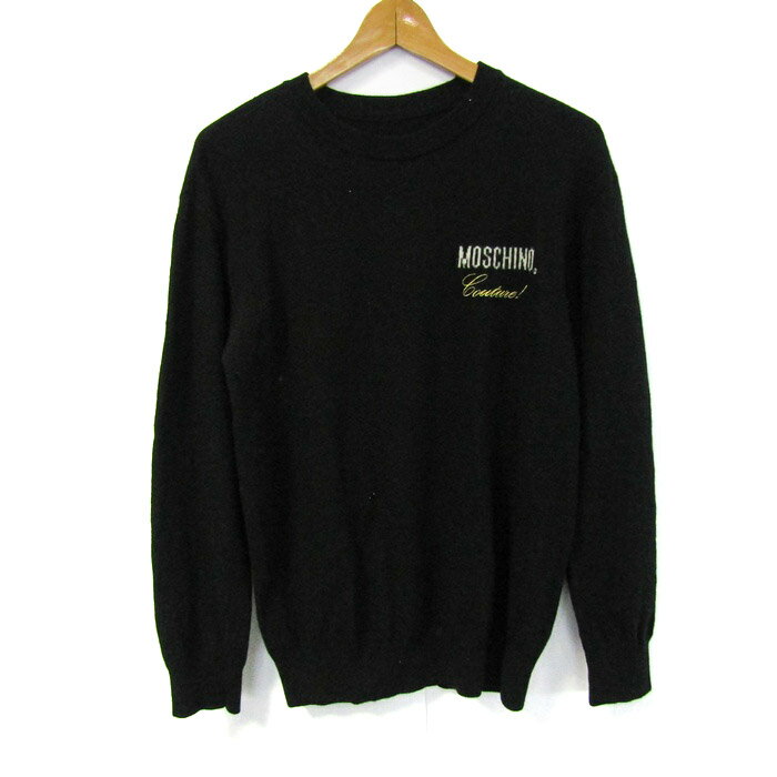 モスキーノ セーター 長袖 クルーネック トップス メンズ フリーサイズ ブラック MOSCHINO 【中古】