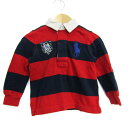 RALPH LAUREN ラルフローレン ポロシャツ トップス 長袖 ボーダー柄 ラガーシャツ ベビー 男の子用 12Mサイズ 赤×紺 【中古】