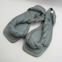 ZARA ザラ フラットサンダル 編み込みレザー 靴 レディース 37サイズ 水色 【中古】(4)