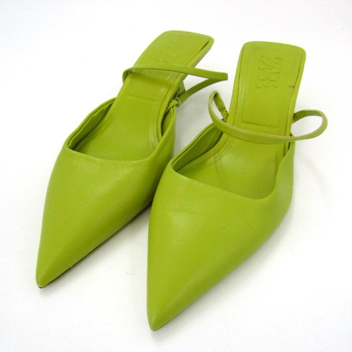 ZARA ザラ ミュール ポインテッドトゥ サンダル 靴 レディース 36サイズ 黄緑 【中古】