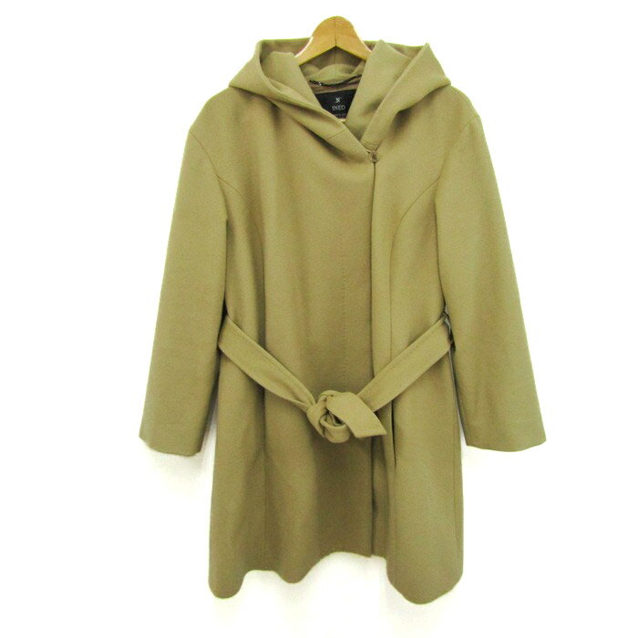 INED イネド ガウンコート ウールコート ジャケット アウター 大きいサイズ レディース 15サイズ ベージュ 【中古】