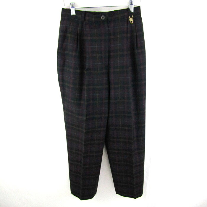 DAKS ダックス テーパードパンツ チェック柄 ウール ボトムス レディース 66-92サイズ パープル系×グリーン系 【中古】