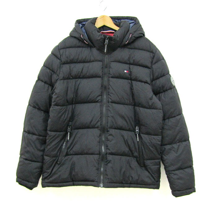 TOMMY HILFIGER トミーヒルフィガー フーディージャケット 中綿 ジャンパー アウター メンズ Lサイズ ブラック 【中古】