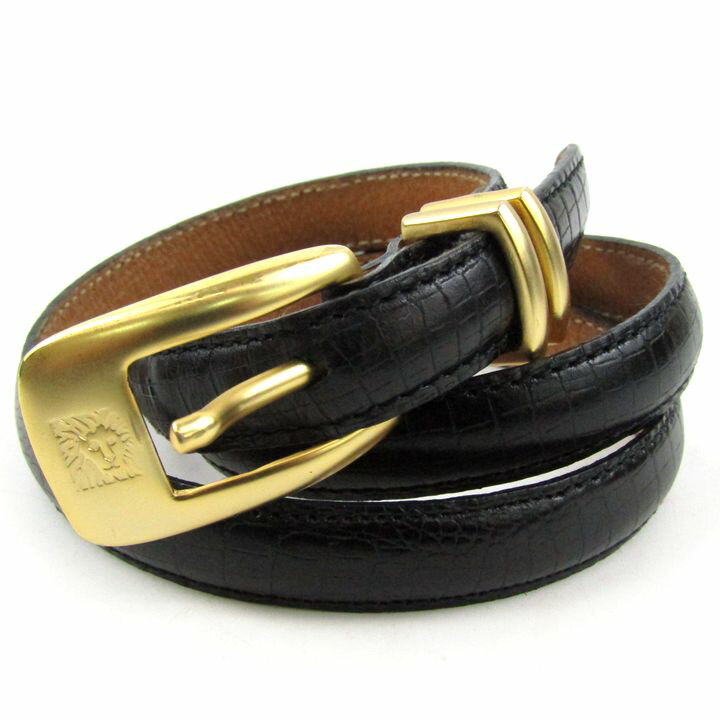 ANNE KLEIN アンクライン ベルト クロコ型押し スリム 日本製 ブランド レディース ブラック 【中古】