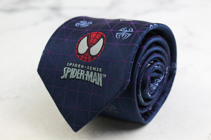 MARVEL マーベル ブランド ネクタイ シルク 格子柄 スパイダーマン 映画 総柄 USJ PO メンズ ネイビー 【中古】
