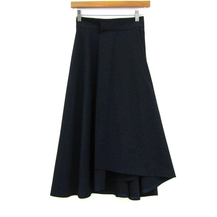 【全品39％OFFクーポン配布中】M-premier エムプルミエ ロングスカート ボトムス フレア コットンストレッチ レディース 34サイズ ネイビー 【中古】