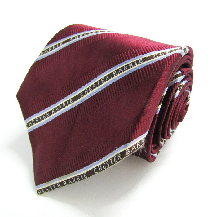CHESTER BARRIE チェスターバリー ブランド ネクタイ サビルロウ ロゴ ストライプ柄 シルク 日本製 PO メンズ ワインレッド 【中古】
