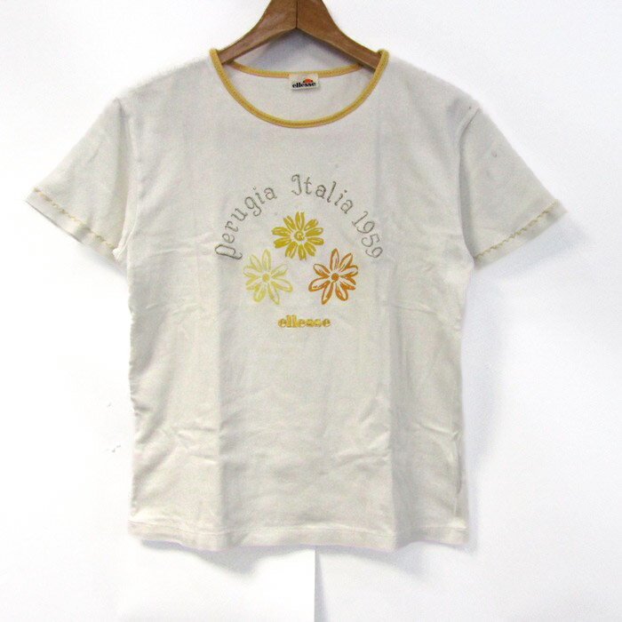 ellesse エレッセ 半袖Tシャツ スポーツウエア トレーニングウエア トップス コットン100% レディース Lサイズ ホワイト系 【中古】