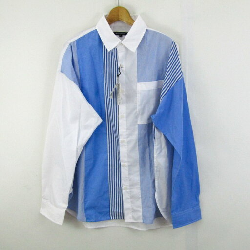 SUGGESTION サジェッション 長袖シャツ ストライプ柄 トップス メンズ Lサイズ ブルー系×ホワイト 【中古】 SUGGESTION サジェッション 長袖シャツ ストライプ柄 トップス メンズ Lサイズ ブルー系×ホワイト 【中古】