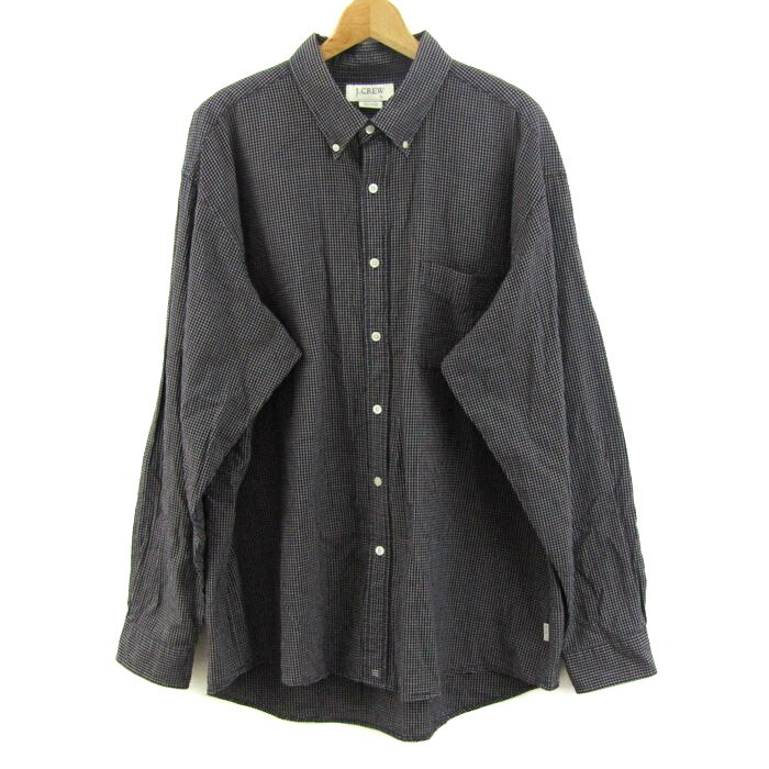 樂天商城 - J.CREW ジェイクルー 長袖シャツ カラーシャツ チェック柄 トップス 大きいサイズ コットン100% メンズ XLサイズ ネイビー系 【中古】