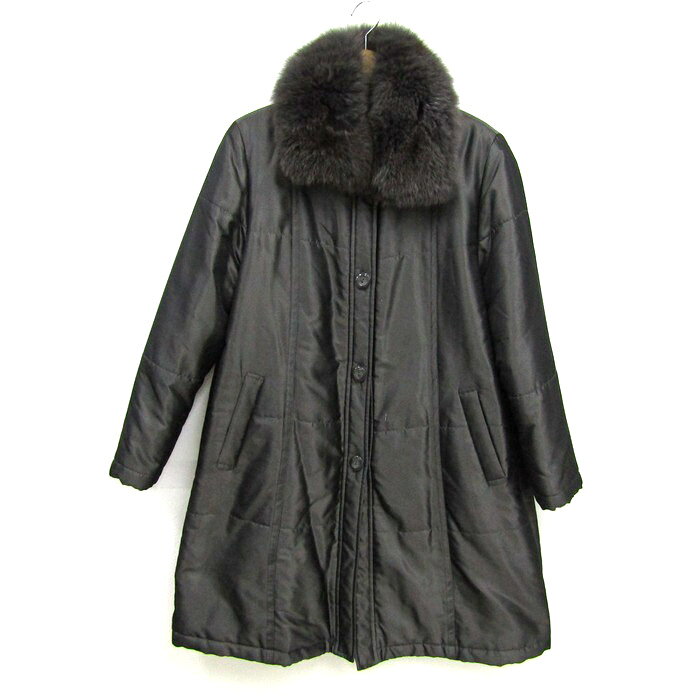 ROSASE CLUB ローザスクラブ 中綿コート アウター フォックスファー付き シルク100% レディース Mサイ..